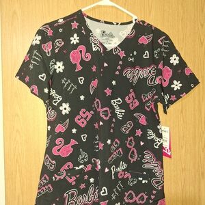 Barbie Black and Pink Graphic Scrub Top